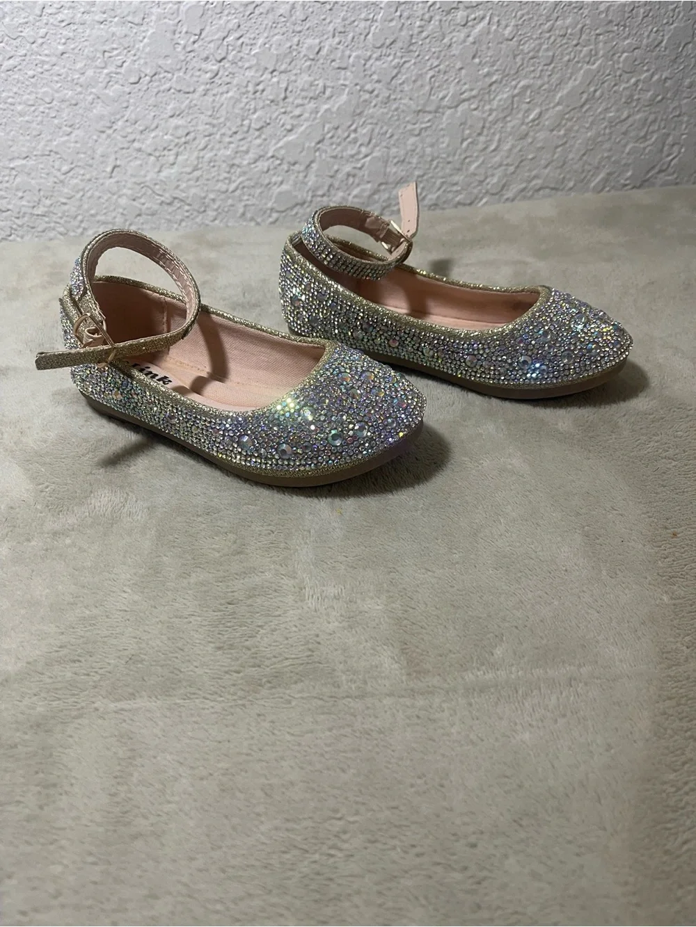 Link Girls' Glitter Crystal Ballet Flats with Ankle Strap - Pink & Silver